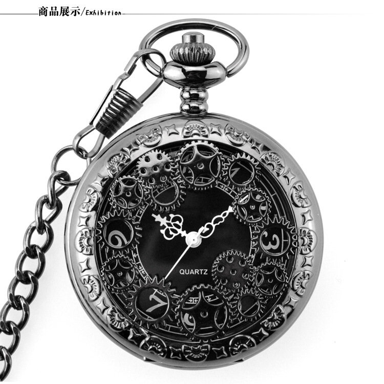 Antigo relógio de bolso de quartzo do vintage bronze engrenagem oco relógio de bolso corrente pingente de relógio de bolso com corrente fob presentes das mulheres dos homens