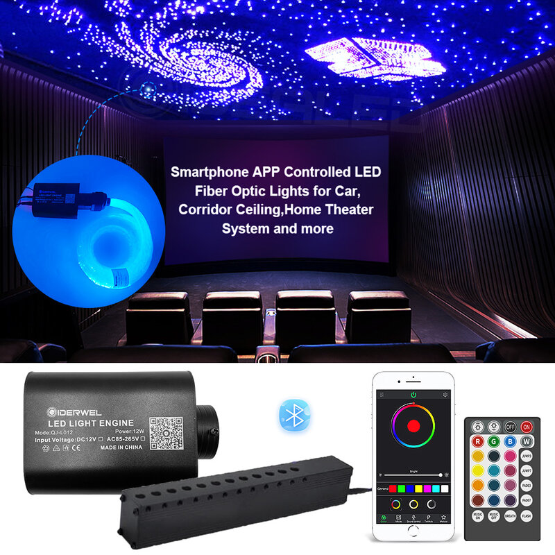 스마트 앱 제어 RGBW 광섬유 촬영 별빛 천장 조명 16W 광섬유 케이블, 자동차 장식