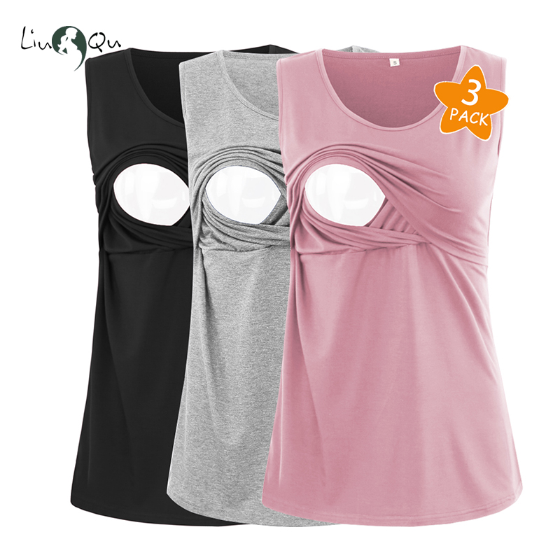 حزمة من 3 قطعة ملابس حمل المرأة تانك القمم أكمام الرضاعة الطبيعية ملابس الحمل بريماما الصيف كاميس القمم