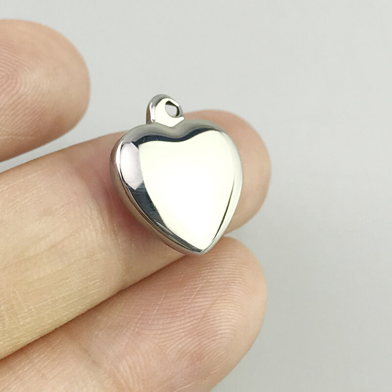 20pcs per lot  Stainless Steel Heart Charms Free Laser Engrave Logo Tags Custom your Design Jewellry Making Accessories