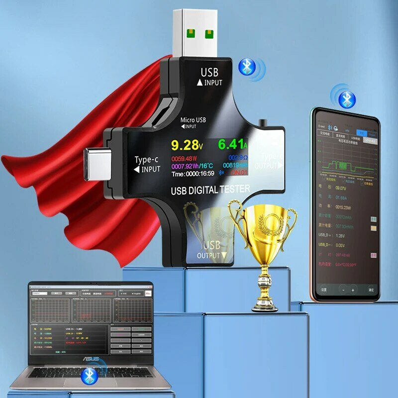 USB Multifuncional Fast Charging Voltage Tester, Monitor do medidor de corrente, Power Detection Analyzer, Testing Tools com App, UC96