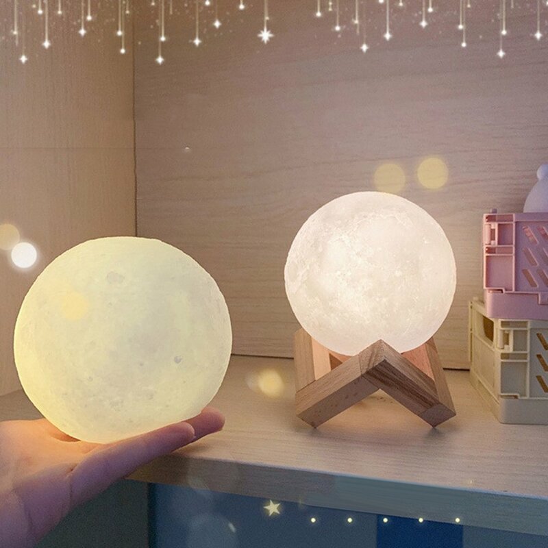2024 New Home Furnishings Moon Night Light 8cm With Stand Electronic Model Bedroom Dormitory Light Decoration Fast shipping
