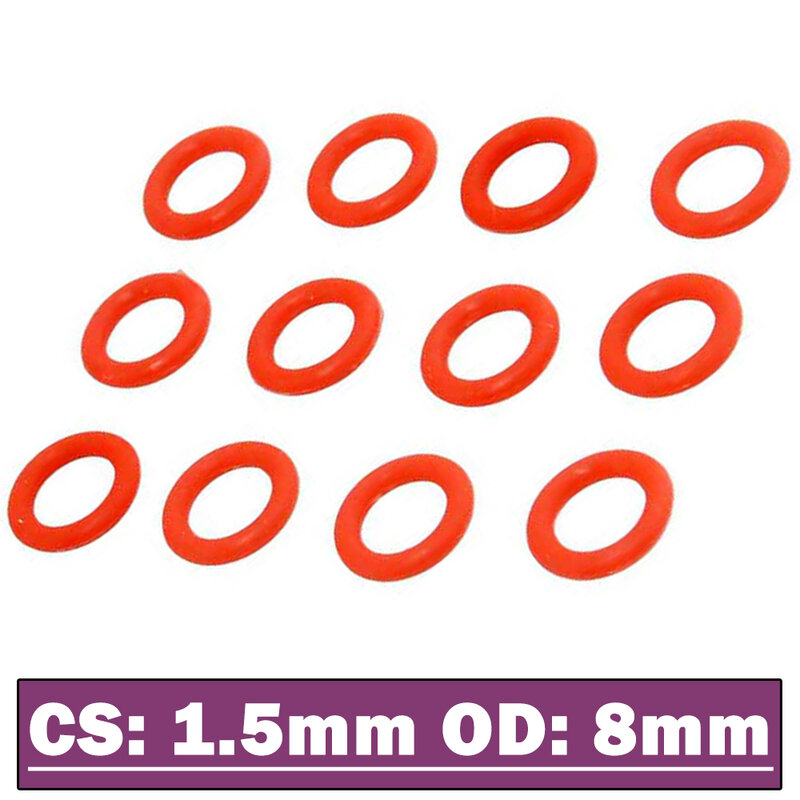 Anillo redondo de silicona CS1.5mm OD, 8x1,5mm, 100 Uds. Para modelo RC, sello de junta VMQ, espesor de 1,5mm, ORing 85778, juntas de silicona 02078