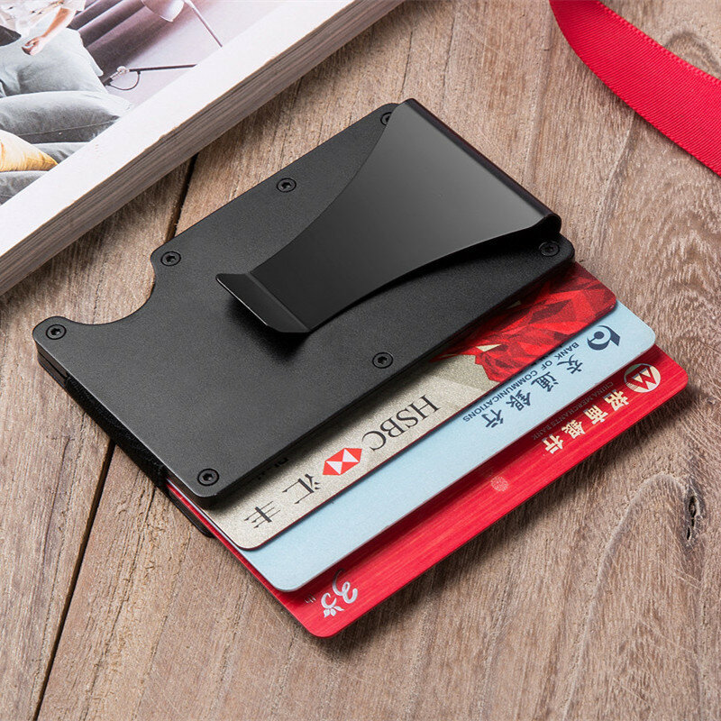 Porte-cartes d'identification Rfid personnalisé pour hommes et femmes, porte-monnaie en Aluminium et métal avec fermeture magnétique