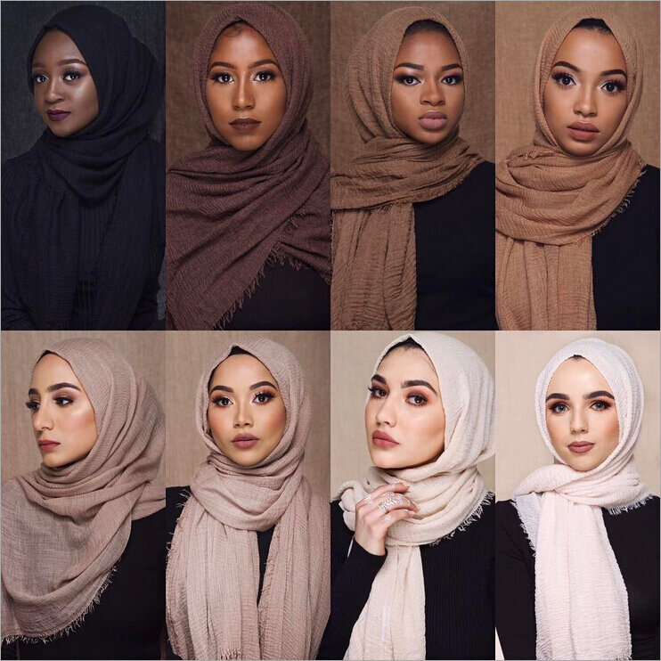 여성용 무슬림 주름 히잡 스카프, 부드러운 코튼 헤드 스카프, 이슬람 히잡 숄 및 랩, 도매 가격, 70x180cm