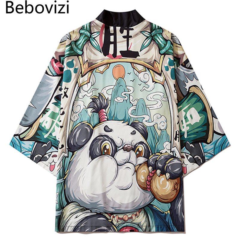 Traditionele Kimono Nieuw Ontwerp Japanse Anime Panda Print Haori Yukata Cosplay Kostuum Vrouwen Mannen Fashion Casual Top Jas