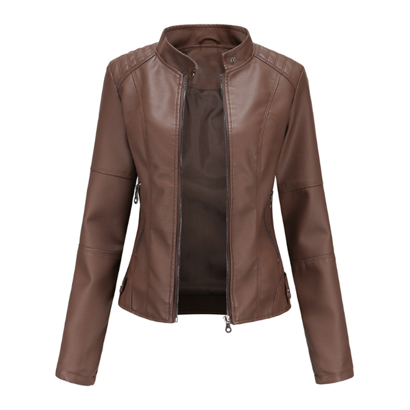 Женская кожаная куртка на молнии, Демисезонная женская куртка из искусственной кожи, женская кожаная куртка большого размера с воротником-стойкой, размер d