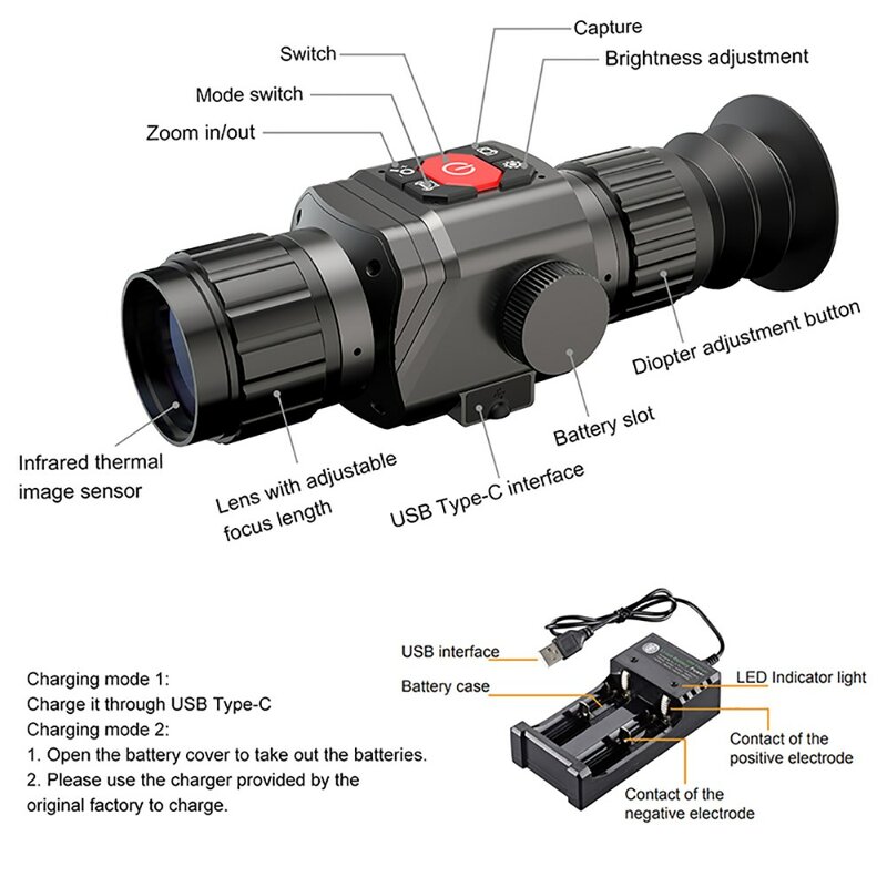Imageador térmico para caça, visão noturna infravermelha, lente de objetivo, foco ajustável ao ar livre e clareza