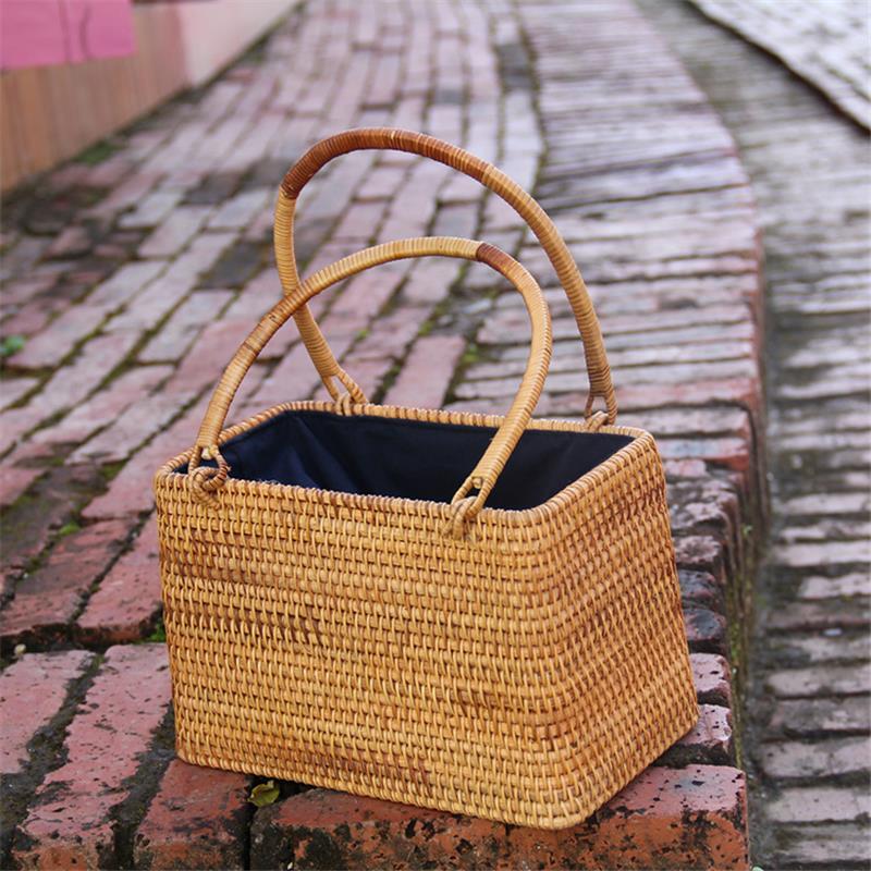 Женская сумка из ротанга, из натурального хлопка, с подкладкой, для хранения чайного набора, a6102