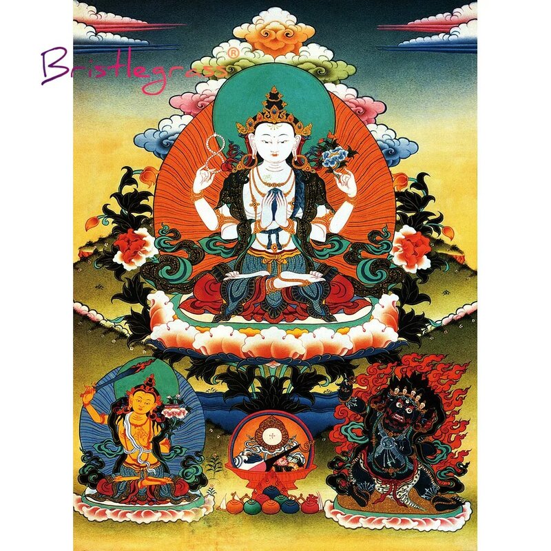 BRISTLEGRASS Wooden Jigsaw Puzzles 500 1000 Pieces Three Masters of Tibetan Buddhism Thangka Painting Educational Toy Home Decor