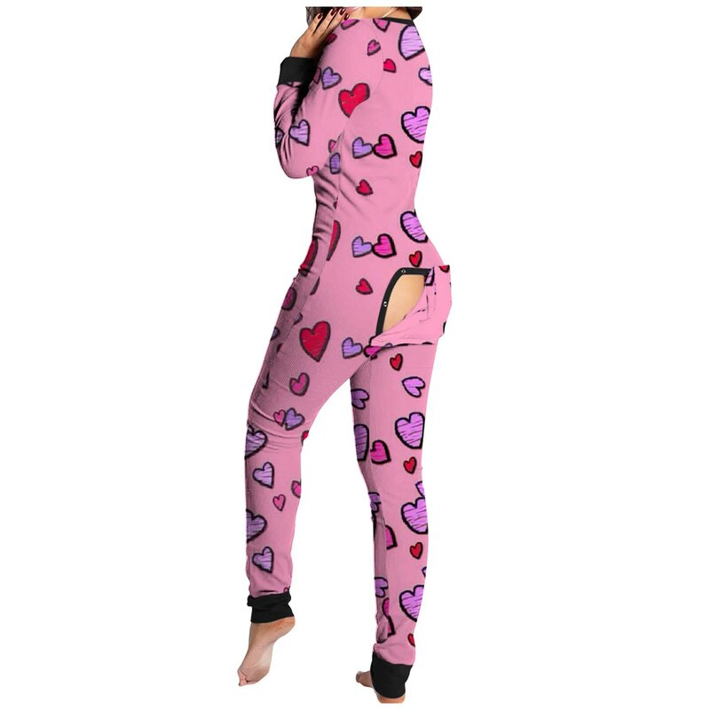 Pijama de Natal sexy para mulheres, macacão de ano novo, frente, costas, bunda, aberto, bunda, estampa de Natal, loungewear