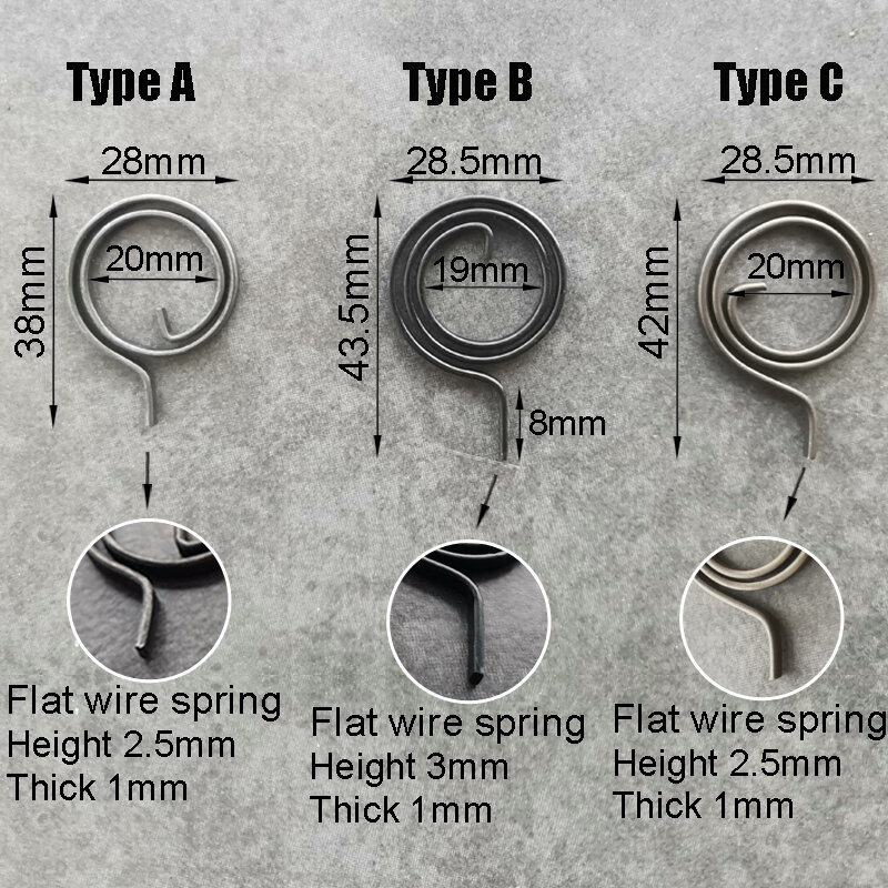 Flat Wire Door Lock Handle, bobina de mola para porta, tipo A, tipo B, tipo C, 28mm