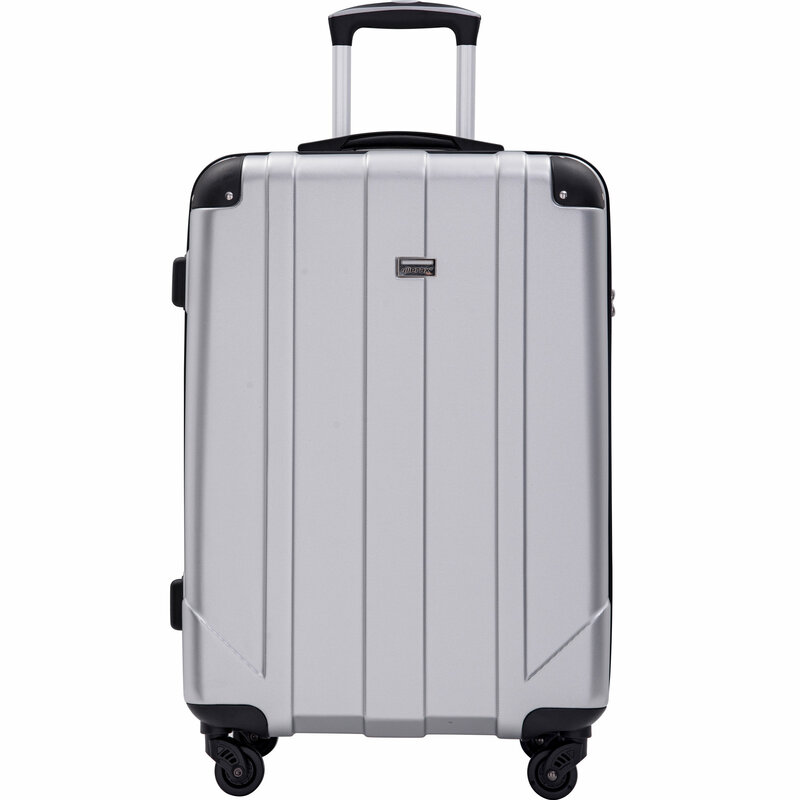 Spinner Luggage with Built-in TSA and Protective Corners, P.E.T Light Weight Carry-On 20" 24" 28" Suitcases (28 inch, Silver)