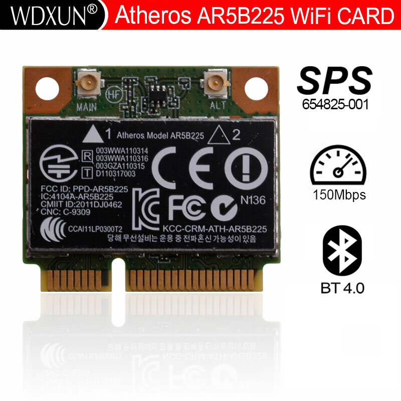 Atheros AR9485 AR5B225 하프 미니 PCIe 무선 300M + BT4.0 카드 654825-001 655795-001 HP CQ43 CQ58 DV4 DV6 DV7 G4 G6 G7