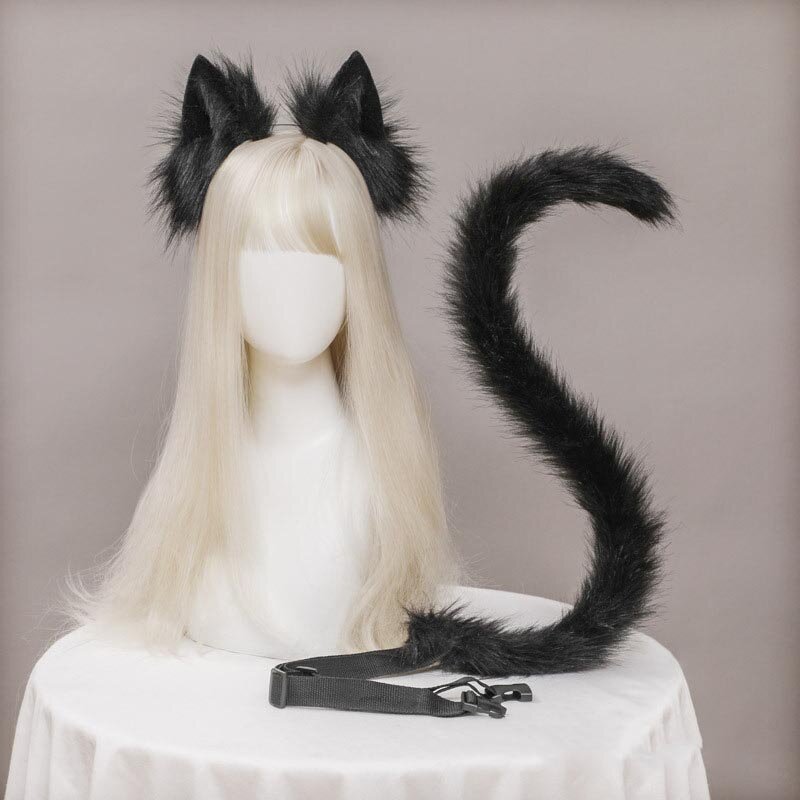 Orecchie di gatto di peluche realistico Lolita fascia coda di gatto accessori Cosplay simulazione fatta a mano orecchie di animali copricapo di Halloween Kawaii