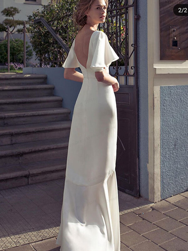 Boho 웨딩 드레스 간단한 비치 여름 짧은 소매 v 넥 시폰 Backless 로브 드 Mariee 사용자 정의 만든 여성 신부 가운