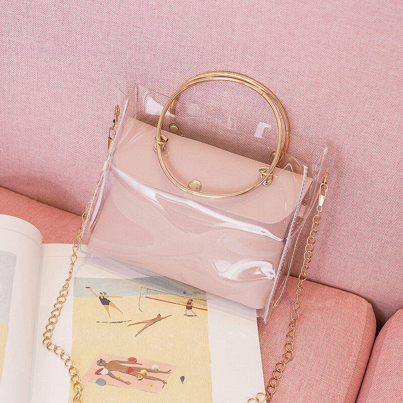 Bolso de lujo de diseño para mujer, bolsa de cubo transparente, de gelatina de PVC transparente, bandolera pequeña, bandoleras cruzadas con cadena, 2020