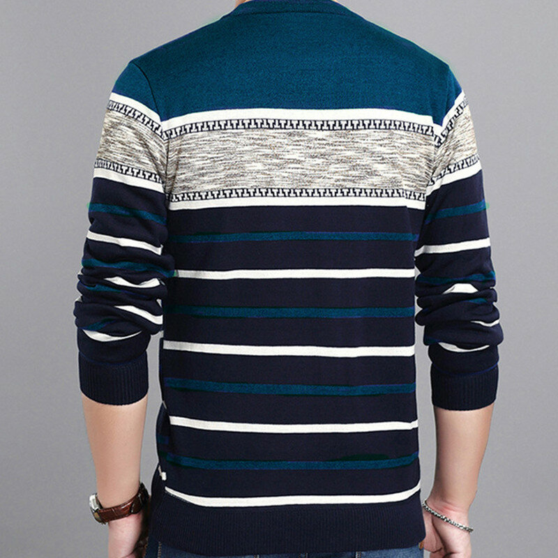 Suéter ajustado a rayas para hombre, ropa de punto con cuello redondo, camisa de moda para estudiantes, primavera y otoño, 2024