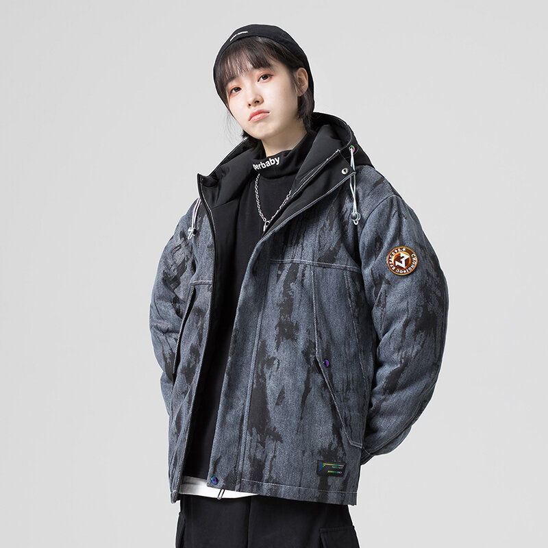 Kurtka puchowa z kapturem mężczyźni Streetwear 2021 nowa zimowa list drukuj dół płaszcze męskie grube ciepłe kurtki z kapturem koreański styl odzieży wierzchniej