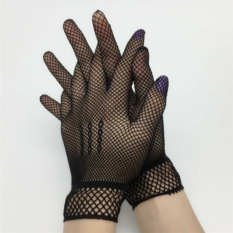 Guantes de rejilla con dedos completos para mujer, manoplas de protección solar de Color sólido, elásticas, para bodas y fiestas