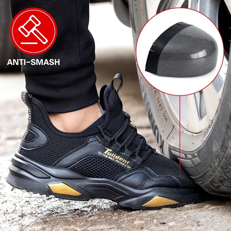 Zapatos de seguridad con punta de acero para hombre y mujer, zapatillas de trabajo ligeras y transpirables, a prueba de perforaciones, de calidad