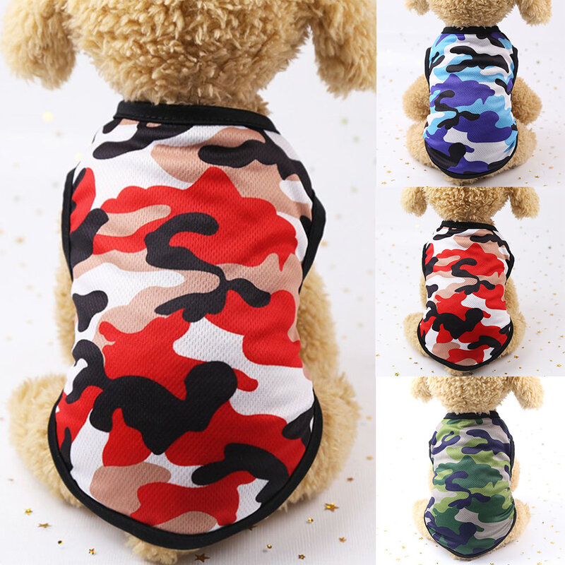 1Pc Camouflage Print Pet Dog Shirt Leuke Summerdog Kleding T-shirt Ademend Huisdier Vest Dunne Kleine Hond Kleding Puppy Vest
