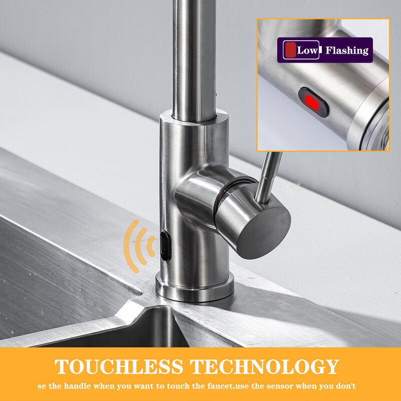 Inteligente touchless torneira da cozinha escovado sondagem para fora sensor infravermelho torneiras preto/níquel infravermelho misturador de água
