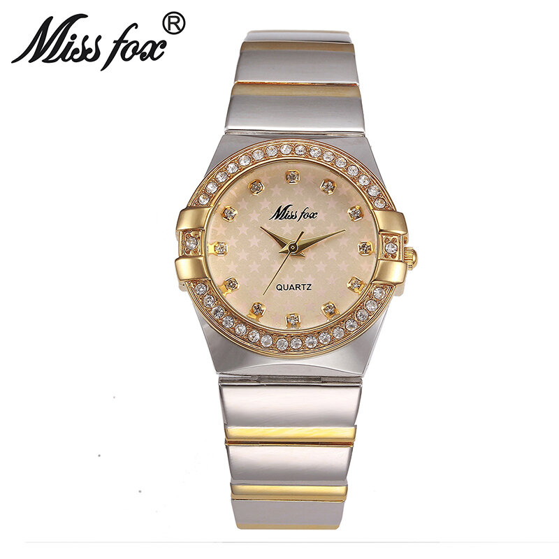 MISSFOX золотые часы модный бренд Стразы Relogio Feminino Dourado часы для женщин Xfcs для отдыха в ночном клубе, Superstar Original роль часы