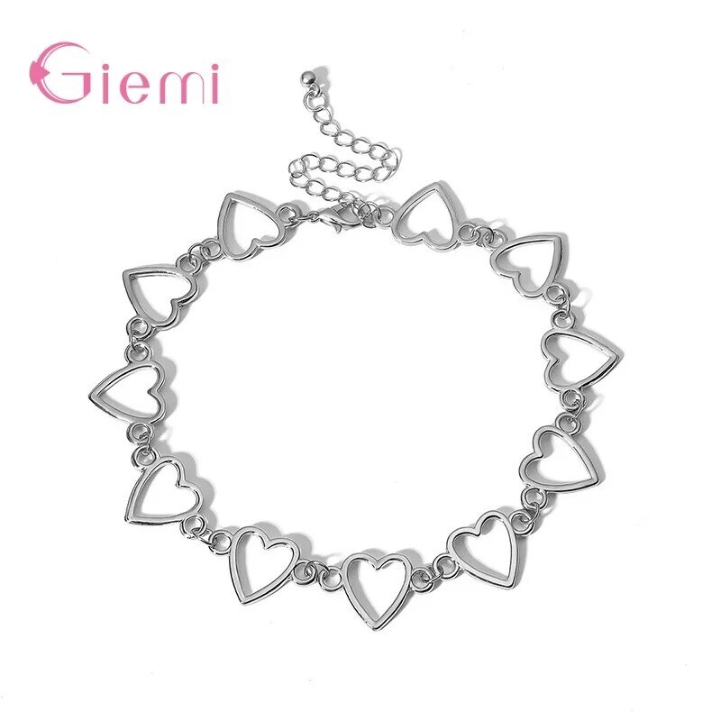 Authentic 100% 925 Sterling Silver Big Heart Shape Link Short Necklace For Women Pendant Sterling Silver Jewelry Accessory