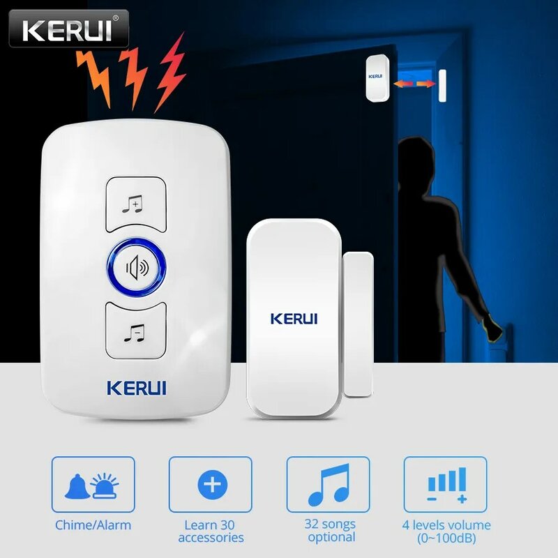 KERbiomMfruit32-Sonnette de Porte Intelligente Sans Fil, 500 Pieds, Dispositif de Sécurité Domestique, avec Alarme et Lumière LED