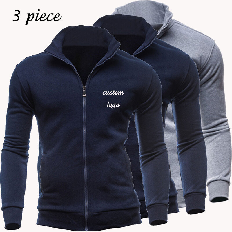 3 Buah Jaket Hoodie Pria Kardigan Logo Kustom Mantel Berkerudung Warna Antik Pullover Kaus Dropshipping dan Grosir