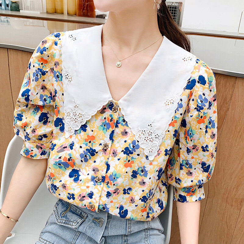 Chemisier rétro Chic à imprimé Floral pour femmes, chemise à manches courtes, avec boutons, Vintage, à la mode, été, 2020