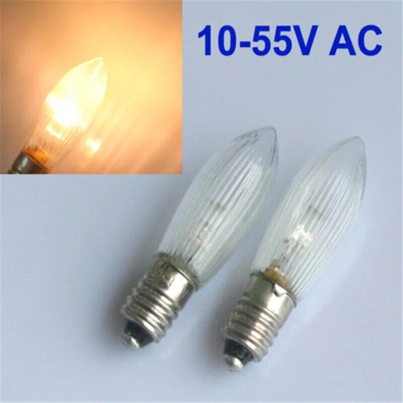 5/10/szt E10 zapasowe żarówki LED Top świeca lampki choinkowe 10V-55V AC ciepły biały dekoracje na boże narodzenie