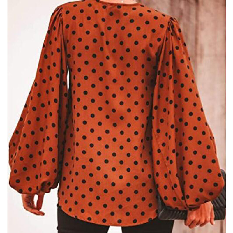 Blusa feminina estampa de leopardo, tops femininos soltos com decote em v, manga longa lanterna, plus size, AM2258