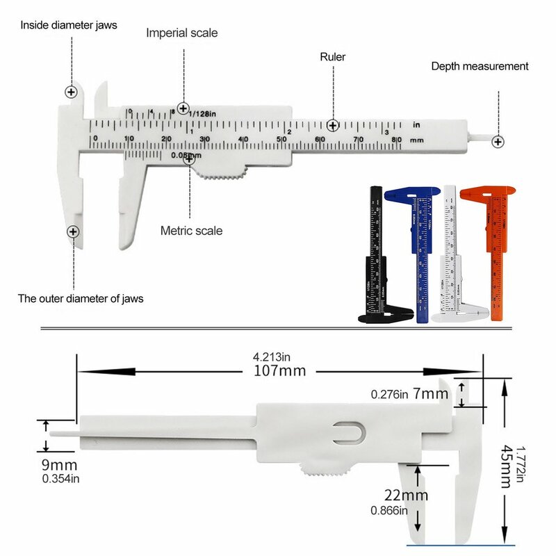 Mini calibro a corsoio in plastica micrometro 80MM Mini righello strumenti di misurazione precisi calibro a corsoio Standard