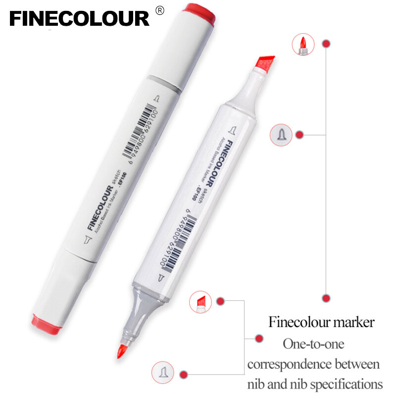Finecolour EF100 profesjonalny atystyczny Design dwugłowicowe markery 24/36/48/60/72 kolory standardowe markery do rysowania pióro alkoholowe tłuste