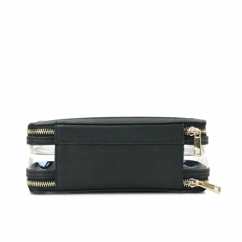 Custom Letters Saffiano Leather Cosmetic Bag, portátil, Pvc Capacidade, impermeável, Viagem Multi-função, Double Layer Storage Bag