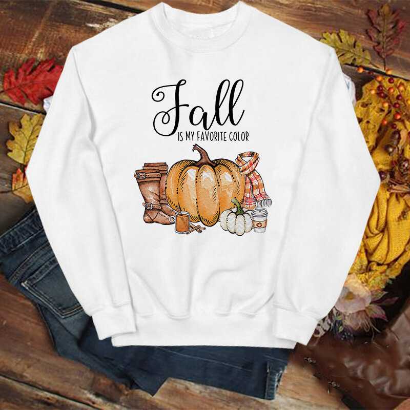 الخريف هو بلدي المفضلة اللون طباعة بلوزات الشكر هالوين هوديي القمم الخريف الربيع النساء الرجال س الرقبة البلوز هوديس