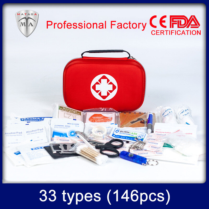 Mta 33 tipos 146pcs padrões médicos artigos de primeiros socorros caixa casca dura primeiros socorros kits de emergência médica