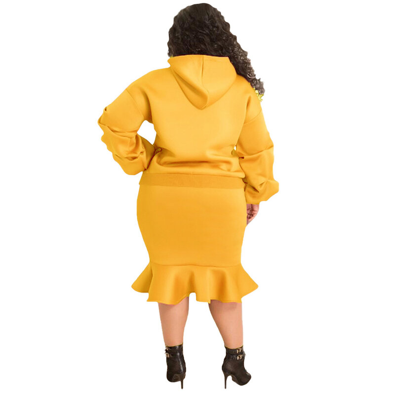 Conjunto de ropa con capucha para mujer, suéter deportivo informal holgado de manga larga, traje de falda, de talla grande, invierno, 2021