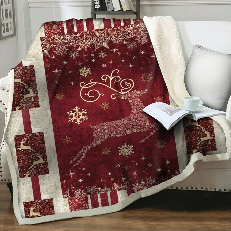 Dos desenhos animados papai noel 3d sherpa cobertores grosso quente macio flanela escritório nap cobertor sofá de natal em casa beddings cobertor ponderada