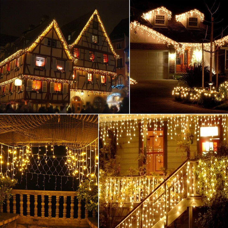 Decorazioni natalizie per la casa all'aperto LED tenda ghiacciolo stringa luce ghirlanda di strada sulla casa inverno 220V 5m Droop 0.6-0.8m
