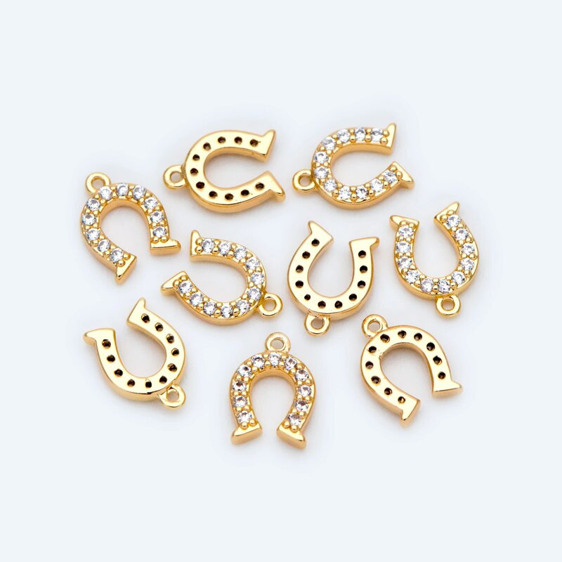 10pcs CZ Paved Gold Horseshoe Charms 9x6.5mm, U-shaped Pendant, For Jewelry Making Findings DIY Supplies  (GB-1439)