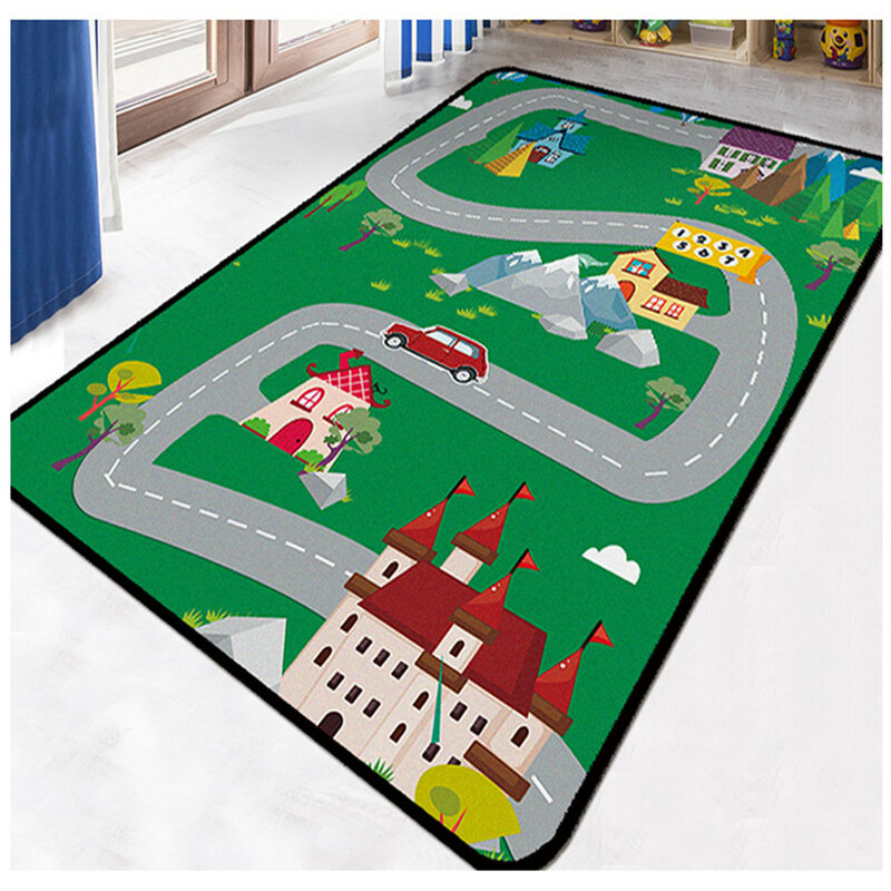 Alfombra de calle de ciudad en miniatura, alfombra cuadrada antideslizante, alfombra 3D, alfombrilla antideslizante para comedor, sala de estar, alfombra suave para niños 07