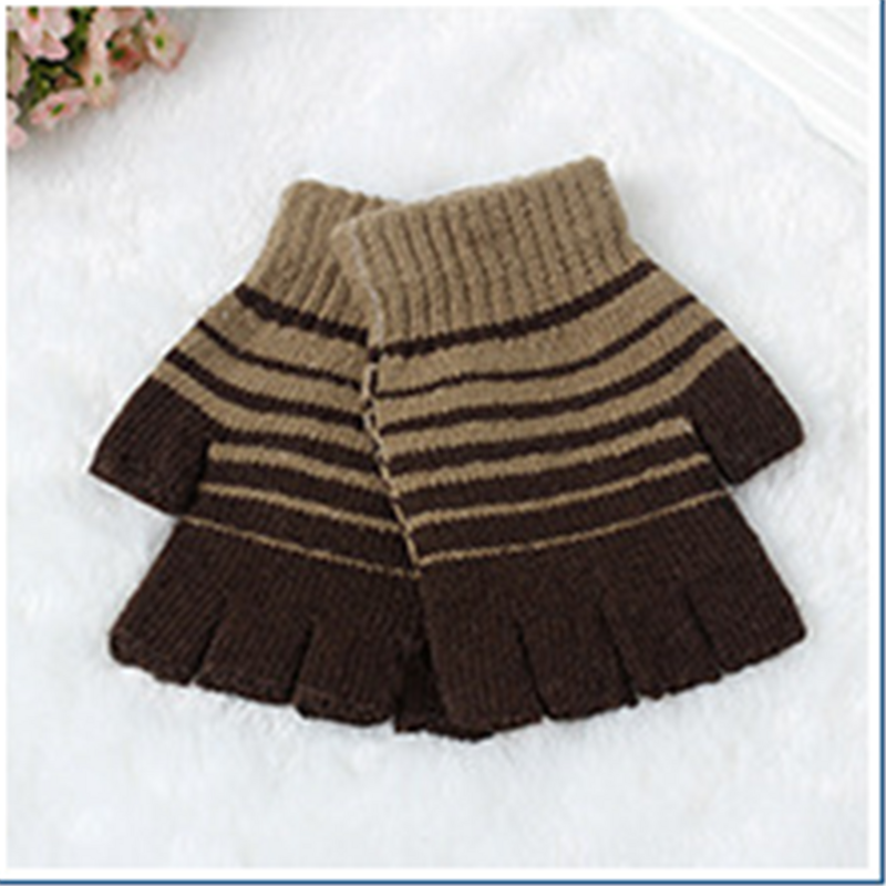 I nuovi guanti invernali caldi a maglia a strisce; Mezze guanti in lana di tipo maschio e studentesse JT-6 all'ingrosso