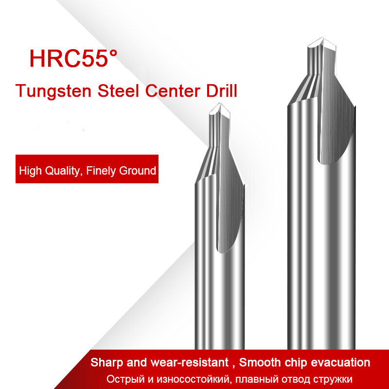 Brocas centrales de acero de tungsteno HRC55, broca de punto de carburo de 60 grados, 0,4, 0,5, 1, 2,0, 2,5mm, 6mm, doble cabezal, Metal, aluminio
