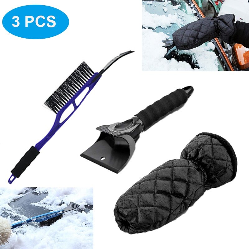 3PCS Ice Scraper Mitt With Snow Brush For Car Windshield Window Snow Shovel And Waterproof Snow Remover Glove Winter Tool