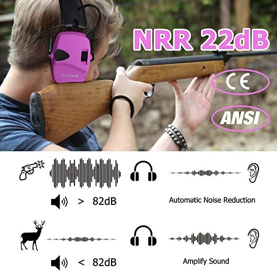 ZOHAN 사냥 소음 귀마개 NRR22db 귀 보호 전자 수비수 방음 전술 귀마개 헤드셋, 사격 소음 차단 귀마개