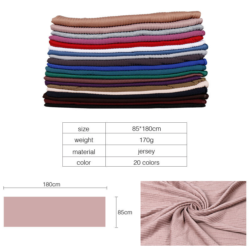 20 kolorów zwykły stałe zmarszczek Maxi Jersey hidżab szal Wrap elastyczne Foulards Sjaal Arab Snood islamska muzułmańska opaska 180*85Cm