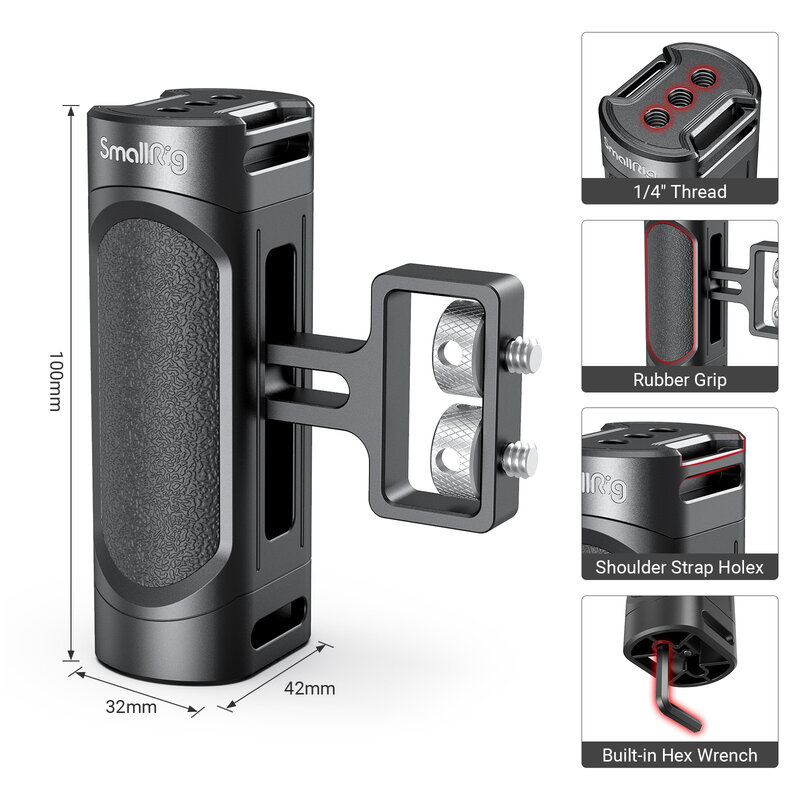 SmallRig – Mini caméra DSLR 1/4, poignée latérale avec deux vis de 2916 à 20 pouces, pour appareil photo numérique sans miroir